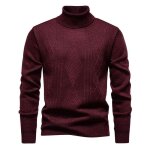 Pull homme col roul tricot chaud doublure polaire pullover jacquard regular fit manches longues automne ...