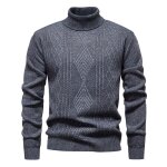 Pull homme col roul tricot chaud doublure polaire pullover jacquard regular fit manches longues automne ...