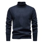 Pull homme col roul tricot chaud doublure polaire pullover jacquard regular fit manches longues automne ...