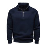Pull homme  col zipp en polaire chaud automne hiver pullover col montant manches longues couleur unie ...