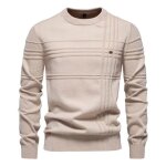 Pull homme coton extensible col rond couleur unie slim - abricot Pull homme coton extensible col rond couleur unie slim - abricot