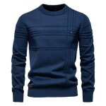 Pull homme coton extensible col rond couleur unie slim - bleu