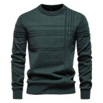 Pull homme coton extensible col rond couleur unie slim - vert