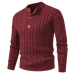 Pull homme couleur unie manches longues col rond - bordeaux