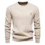 Pull homme - leoclotho - maille torsad�e coton - chaud confortable - col rond - automne hiver - abricot ...
