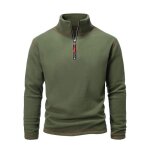Pull homme polaire col montant avec fermeture clair automne hiver pullover chaud couleur contraste - ...