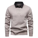 Pull homme en tricot avec col de chemise polaire chaud automne hiver pullover manches longues couleur ...