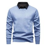 Pull homme en tricot avec col de chemise polaire chaud automne hiver pullover manches longues couleur ...