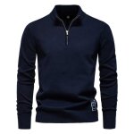 Pull homme en tricot 1 / 4 zip automne hiver pullover chaud coton col montant couleur unie confortable ...