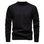Pull homme en tricot chaud doubl polaire col rond casual pullover jacquard regular fit couleur unie ...