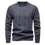 Pull homme en tricot chaud doubl polaire col rond pullover jacquard regular fit couleur unie pour automne ...