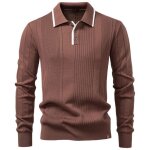 Pull homme en tricot� avec col boutonn� pullover chaud manches longues regular fit couleur unie automne ...