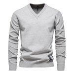 Pull homme tricot� col en v automne hiver casual pullover chaud regular fit couleur unie confortable ...