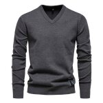 Pull homme tricot� col en v automne hiver casual pullover chaud regular fit couleur unie confortable ...
