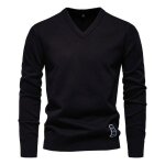 Pull homme tricot col en v automne hiver casual pullover chaud regular fit couleur unie confortable ...