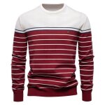 Pull homme tricot� � rayures col rond manches longues pullover chaud regular fit couleur contrast�e - ...