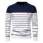 Pull homme tricoté à rayures col rond manches longues pullover chaud regular fit couleur contrastée - ... Pull homme tricoté à rayures col rond manches longues pullover chaud regular fit couleur contrastée - ...