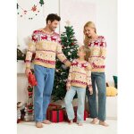 Pull de nol famille adulte enfant en tricot  manches longues  col rond - abricot