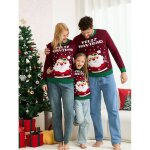 Pull de nol famille adulte enfant en tricot - violet rouge -  manches longues  col rond