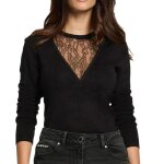 Pull coupe ajuste femme morgan noir avec une ouverture en dentelle  la poitrine