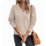 Pull vitata femme - col v - manches longues - haut dcontract automne / hiver - kaki
