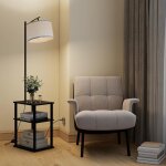 Puluomis lampadaire sur pied salon avec tablette de 3 tagres abat - jour rglable e27 noir