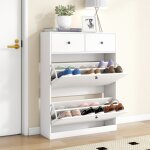 Puluomis meuble  chaussures - 2 portes et 2 tiroirs - meuble dentre - 80 x 24 x 106 cm - blanc