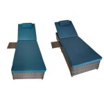 Punta cana - lot de 2 transats coussins bleus fonc en rsine tresse avec tablette latrale