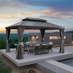 Gazebo purple leaf de jardin extrieur 425 x 3 m aluminium tonnelle pavillon toit acier galvanis gris ...