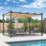 Pergola aluminium 2. 8x4 m toit coulissant tonnelle ext�rieure terrasse jardin cadre gris beige ? purple ...