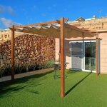 Pergola aluminium cadre teck purple leaf 4 x 3 m kaki toit coulissant extrieur avec toit inclin protecteur ...