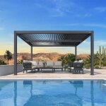 Purple leaf pergola bioclimatique 4. 243 m en aluminium lames orientables pour jardin ou terrasse gris ...