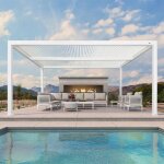 Purple leaf pergola bioclimatique 4. 8368 m en aluminium lames orientables pour jardin ou terrasse blanc ...