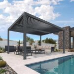 Purple leaf pergola bioclimatique 46 x 33 m en aluminium lames orientables pour jardin ou terrasse gris ...