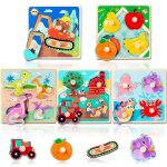 Puzzle en bois montessori 5 th�mes - ferme dinosaure animaux marins excavatrice fruits pour b�b� 1 2 ...