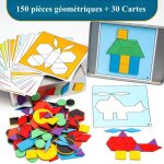 Puzzle magn�tique en bois jouet montessori - 150pcs formes g�om�triques et 30 cartes de conception
