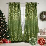 Qelus 2 panneaux de rideaux en velours � isolation thermique doux occultants avec feuille dor pour no�l ...