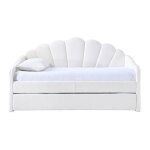 Queen - lit gigogne en tissu bouclette blanc �cru 90x190 cm