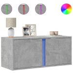?rabaismeuble tv / armoire salon - banc tv - kenneth - mural avec lumi�res led gris b�ton 80x31x35 cm ...