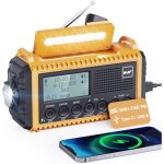 Radio � manivelle dab / fm radiodab jaune solaire portable avec lampe led et alarme sos