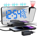 Radio r�veil projecteur 180� - avec fm 2 alarmes snooze charge usb r�veil num�rique led �cran miroir ...