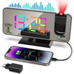 Radio rveil projecteur plafond jormftte rveil numrique  led rotation 180  5 niveaux de luminosit ...
