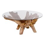 Rama - table basse ronde Ø110cm teck brut et plateau verre Rama - table basse ronde Ø110cm teck brut et plateau verre