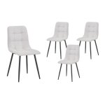 Rana - lot de 4 chaises en tissu blanc cru pieds en mtal noir