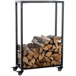 Range bûches - marque - 100x40x25 cm - métal noir - sur roulettes - pratique et décoratif Range bûches - marque - 100x40x25 cm - métal noir - sur roulettes - pratique et décoratif