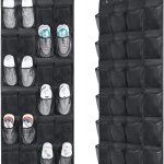 Rangement des chaussures � suspendre derri�re de porte - �tag�re 24 poches organiseur noir tissu en lin ...