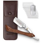 Rasoir de barbier avec �tui en cuir fait main + pierre dalun et 10 lames rasoir barbe homme de qualit� ...