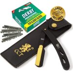 Rasoir droit de barbier coupe choux manuel avec 10 lames de derby kit avec �tui de voyage en cuir accessoire ...