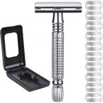 Rasoir de s�curit� � double tranchant - febest - long manche - 10 lames incluses - acier inoxydable - ...