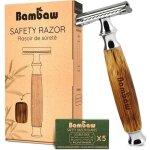 Rasoir de s�curit� mixte - febest - 5 lames de rechange - bambou large argent� - double tranchant - ergonomiqu ...